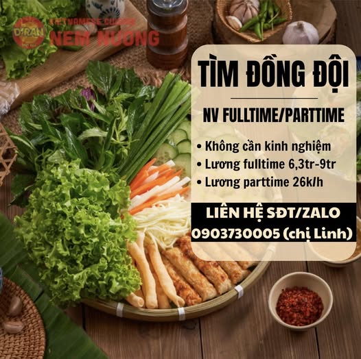 Nem Nướng D'ran Tuyển Part-time Xoay Ca